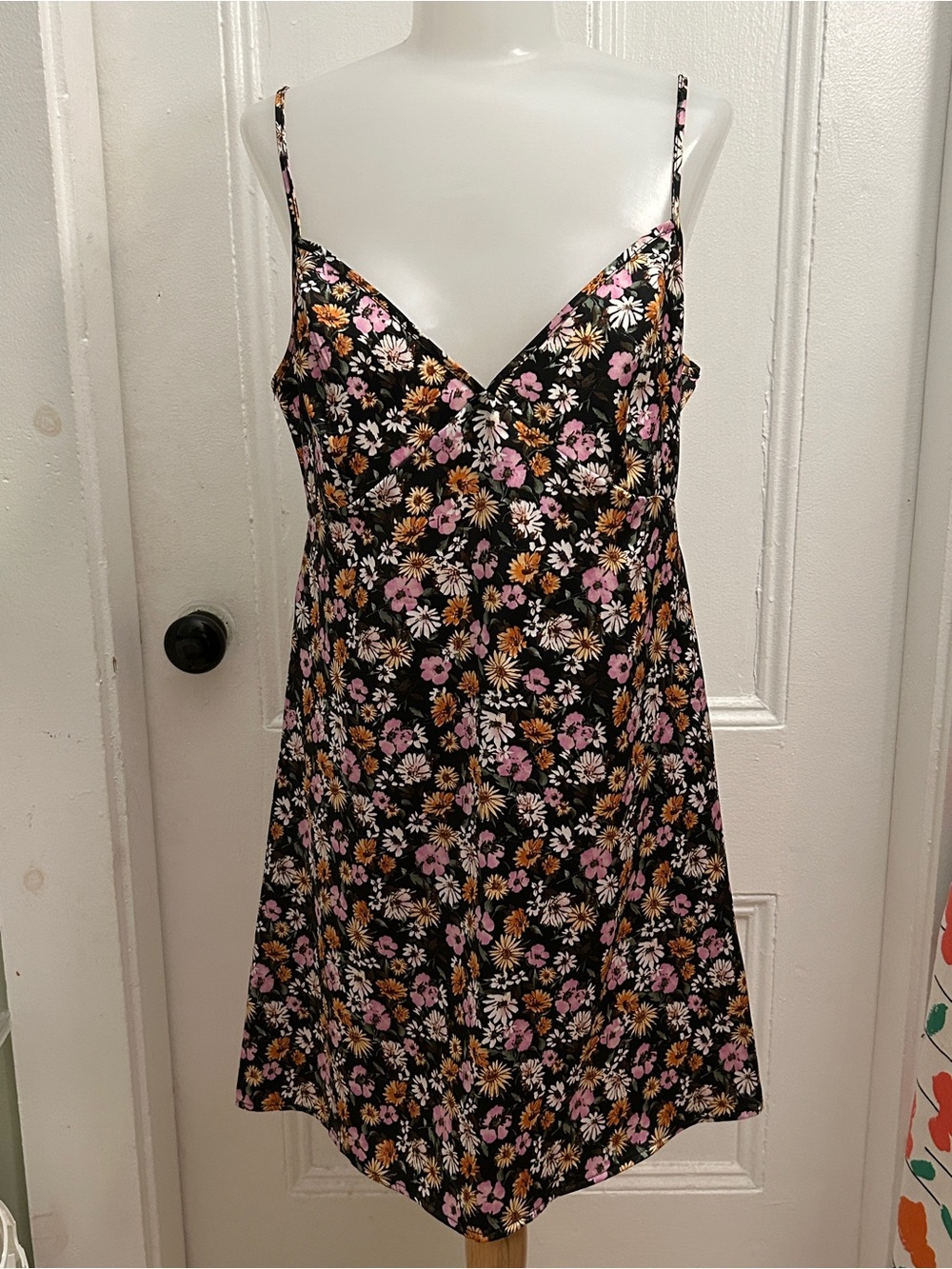 Forever 21 Black Floral Slip Dress with Pink & Yellow Blooms